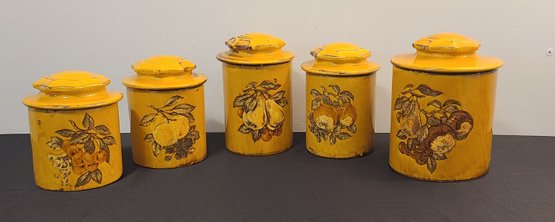 Vintage Holiday Design USA Ceramic Canisters, Set Of 5