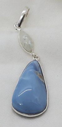 Silver Plated Double Pendant With Blue Opal And Moonstone ~ 1 3/4' Total Length