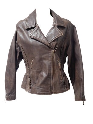 Fantastic Vintage Brown Leather Ladies Biker Jacket Size Medium