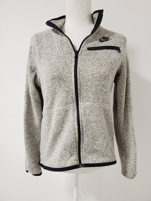 Nike Ladies Zip Up Knit Gray Jacket With Black Trim - Size Medium (tote 1)