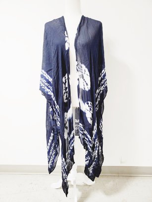 Women's Blue & White Tie Dye Long Wrap Cover Up (bag)