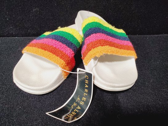 NWT Charles Albert Women's Rainbow Terry Cloth Slides Sandals Size 11