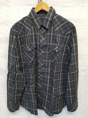 Men's Banana Republic Black, Blue & Gray Long Sleeve Snap Close Shirt - Size Large