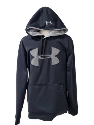Men's Under Armour Black Logo Pullover Hoodie Cold Gear Loose Size Small (bag)