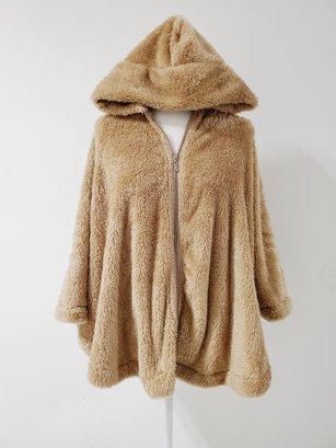 Great Do Everything In Love Tan Faux Fur Hooded Cape Jacket - One Size