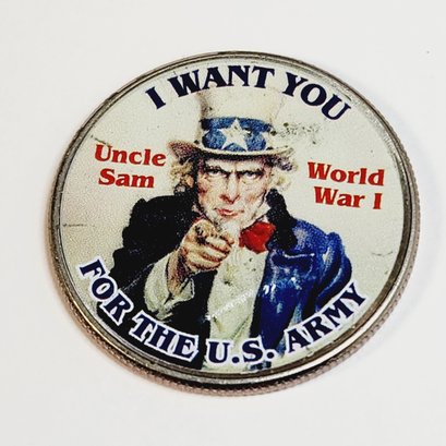 Colorized Kennedy Half Dollar - World War 1 - 'I Want You For The US Army'