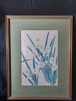 'Narcissus' By Kawarazaki Shodo Japanese Original Woodblock Print