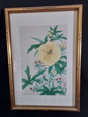 'Hibiscus' By Kawarazaki Shodo Japanese Original Woodblock Print