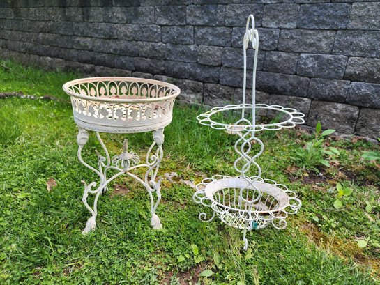 Group Of Ivory Metal Plant Stands