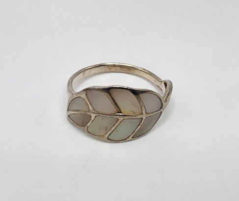 Vintage Mother Of Pearl Feather Ring In Sterling Silver