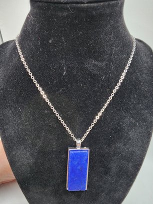 Lapis Dog Tag Pendant Necklace In Silvertone & Stainless