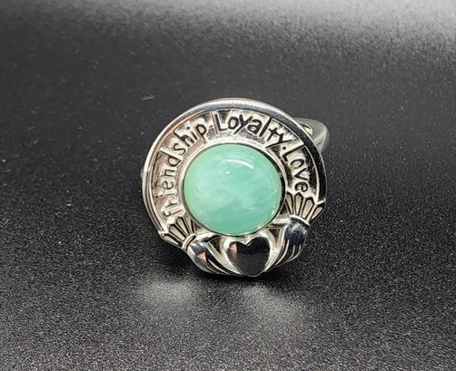 Green Amazonite Claddagh Ring In Sterling