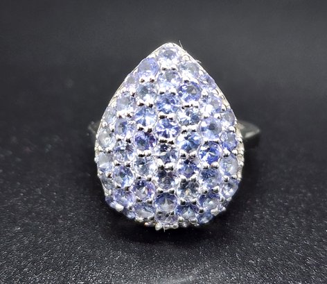 Blue Tanzanite, Rhodium Over Sterling Ring