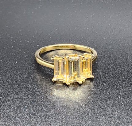 Premium Golden Imperial Topaz 3 Stone Ring In Yellow Gold Over Sterling