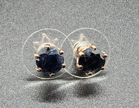 Midnight Sapphire Stud Earrings In Rose Gold Over Sterling