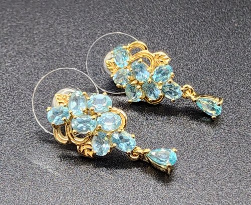 Paraiba Apatite Earrings In Yellow Gold Over Sterling