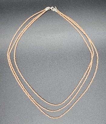 3 Row Hessonite Garnet Beaded Necklace In Sterling
