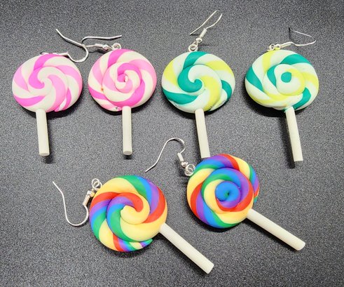 Set Of 3 Handmade Lollipop Earrings With Sterling Wires