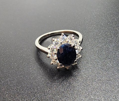 Midnight Sapphire, Moissanite Ring In Platinum Over Sterling #1524185 ...