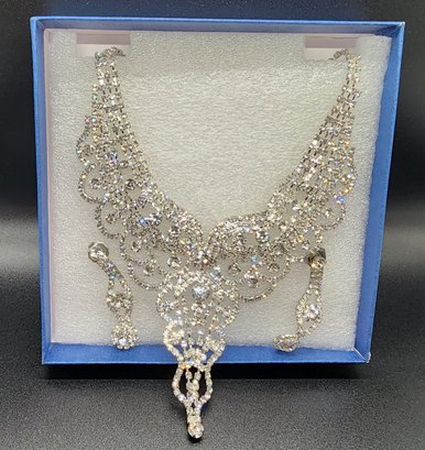 Austrian Crystal Earrings & Necklace In Silvertone