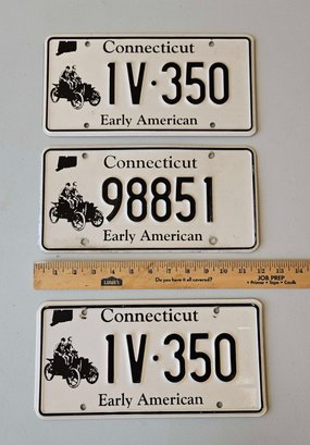 3 Vintage CT Metal License Plates