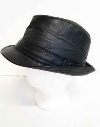 Men's Classic Black Faux Leather Fedora Hat Size L/XL