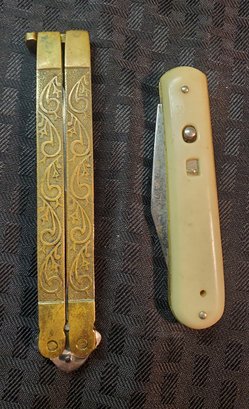 Great Pair Of Collectible Knives ~ Haller Butterfly & Bone Switchblade