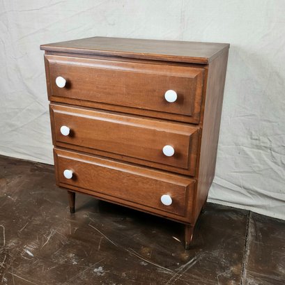 Three Drawer Nightstand With White Knobs