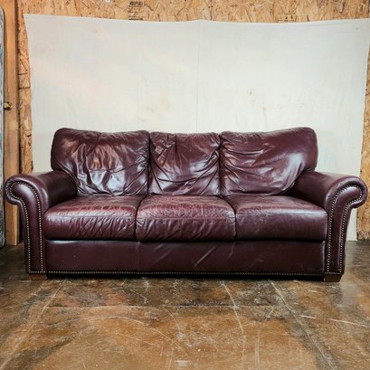 Burgundy Leather Three Seater Sofa