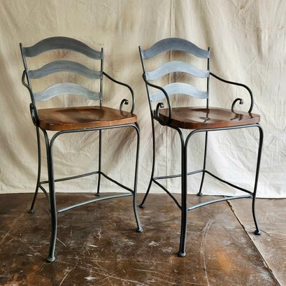 Pair Ethan Allen Wood And Iron Bar Chairs