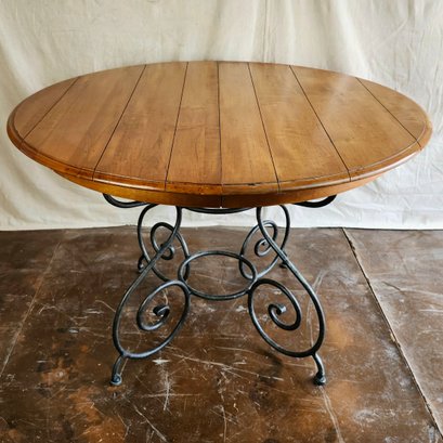 Ethan Allen Iron And Wood Table With Leaf