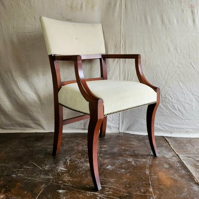 Upholstered Arm Chair Off White Fabric And Mahogany