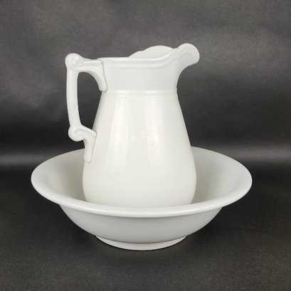 Vintage Ironstone Wash Basin And Pitcher