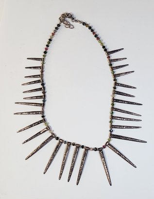 New Ornate Silver Indian Spiked Bib Necklace With Colored Stones