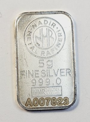 5 Gram .999 Fine Silver Ingot / Bar  NADiR Metal Refinery