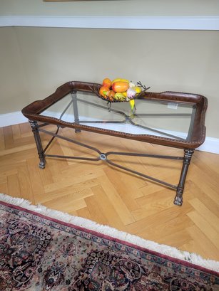 Leather And Metal Glass Topped Coffee Table.  Very Impressive.