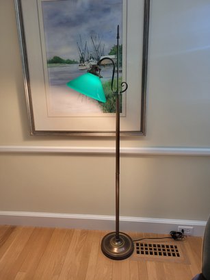 Brass Floor Lamp  With Glass Shade. Tested And Works.
