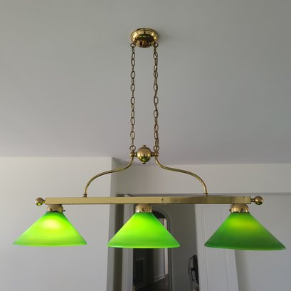 3 Bulb Brass Billiard Table Style Hanging  Green Florescent Lamp