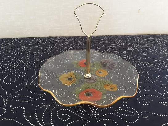 Floral Glass And Brass Trinket Tray