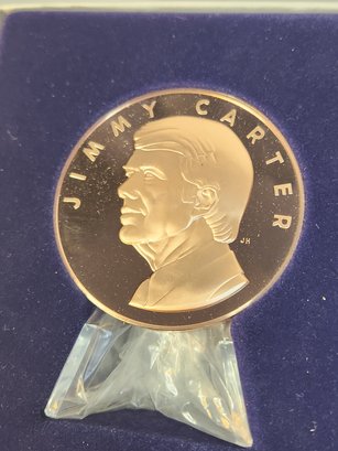Giant.....1977 Inaugural Solid  Bronze Medal  Jimmy Carter  Franklin Mint  In Display Box With Info