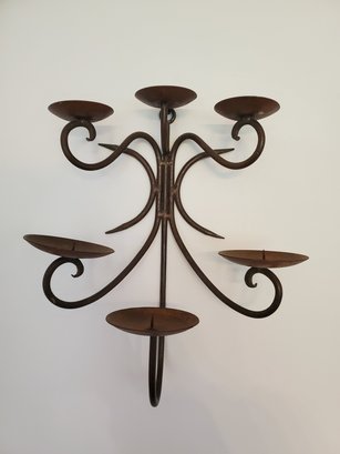 Scrolled Wrought Iron Six Arm Wall Mount Pillar Candle Holder