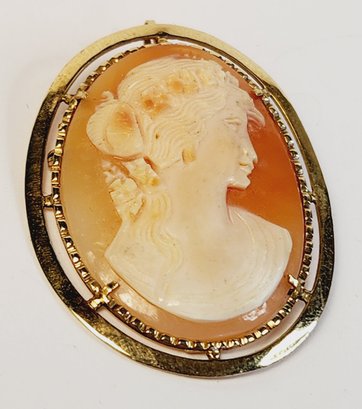 Antique 14k Yellow Gold Large Carved Cameo Pendant / Pin/ Brooch