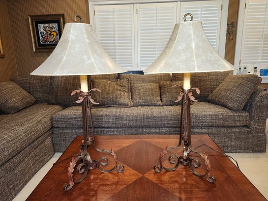 Pair Of Matching Leaf Design Metal Table Lamps