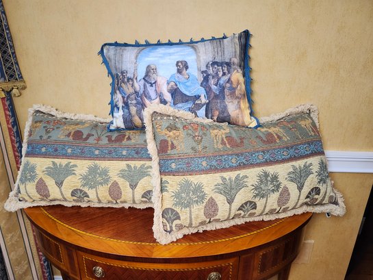 A Trio Of Quality Made Pillows Including Aristotle, Plato & Camels