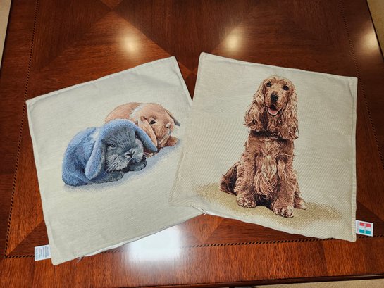 Pair Of Quality Italian Made Dog Themed Pillow Covers