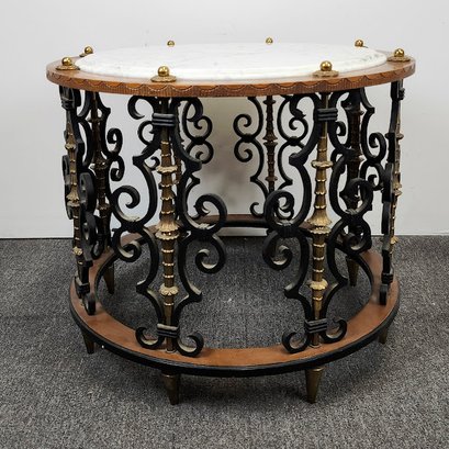 Round Brass And Iron Marble Top Table