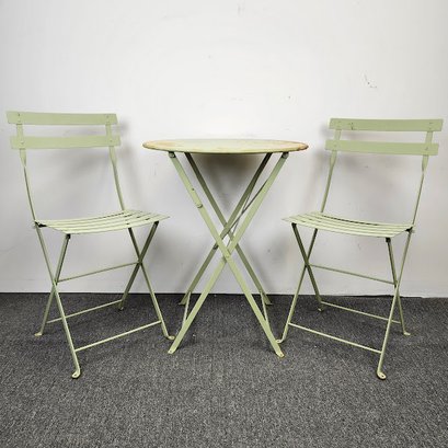 Folding Metal Cafe Set Table And Two Chairs