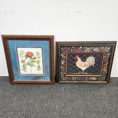 Framed Prints Rooster And Botanical Flowers