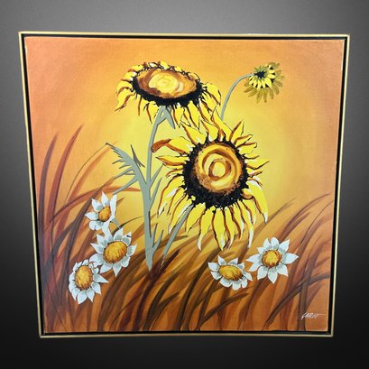 Large 37' Mid Century Sunflower Painting Signed