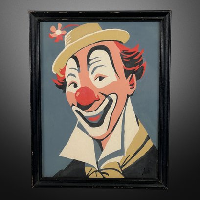 Vintage Amature Painting Of A Clown L.Germain